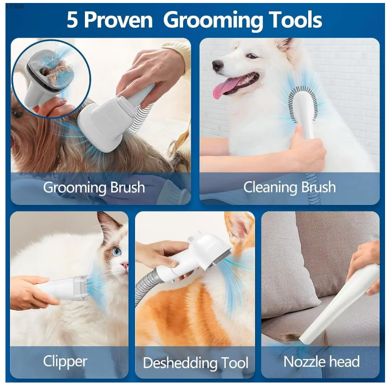 Dog Grooming Vacuum Kit — 8-in-1 Pet Hair Remover with Quiet Motor | PAWTRAIT
